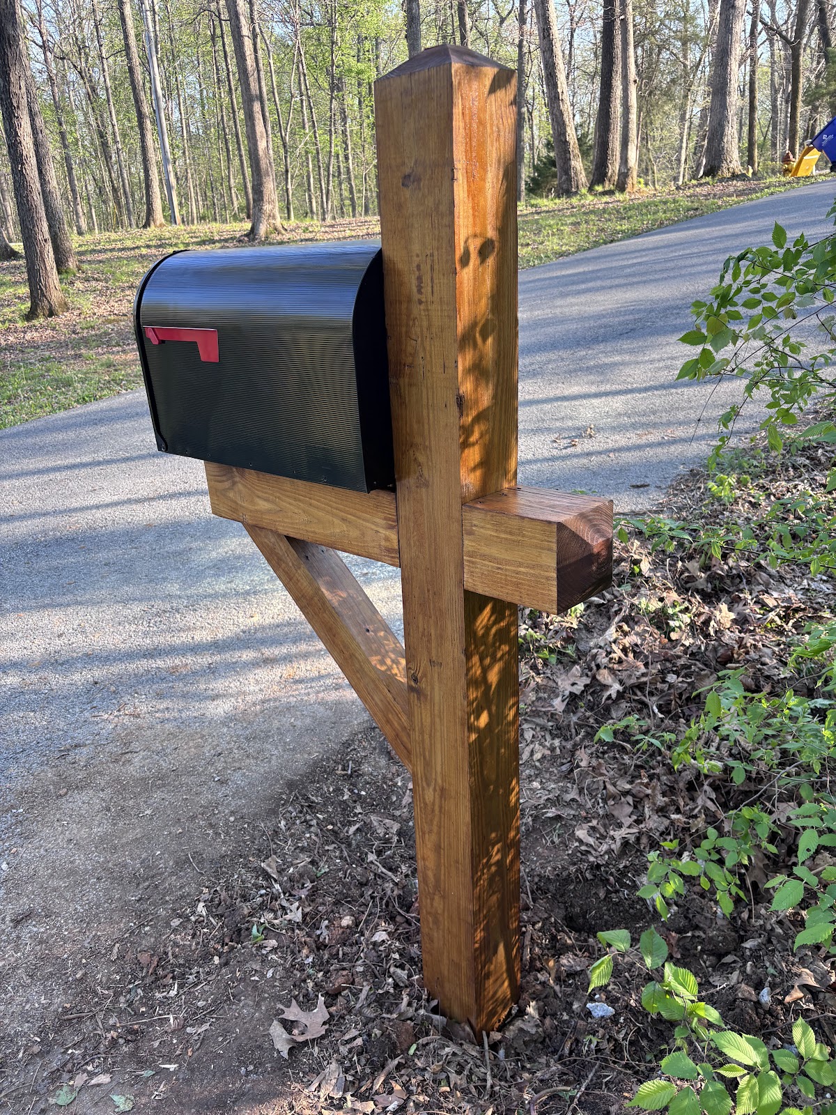 Timber mailbox post built by Gasper River